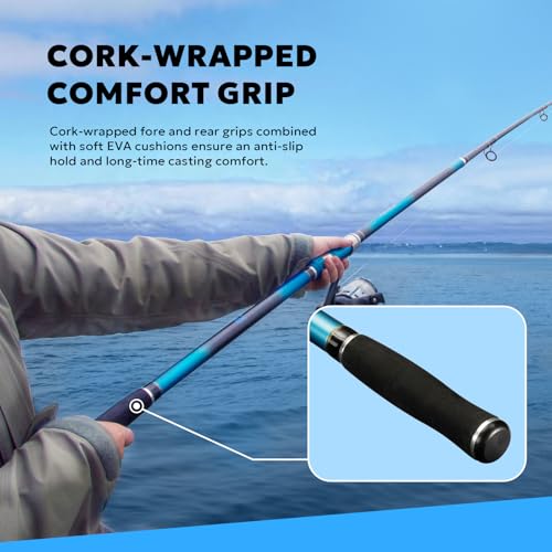 A1FISHER 12'XH Crab Snare Spinning Rod - Saltwater Fishing Equipment, 3-Piece