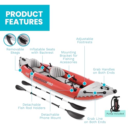 Inflatable Kayak Set for 2 Persons with Paddles & Pump - Excursion Pro K2