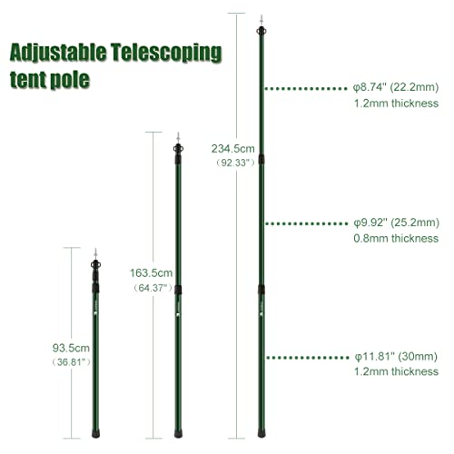 HIKEMAN 4 Pack Adjustable Aluminum Tent Poles for Tarp Canopy Sun Sails Black