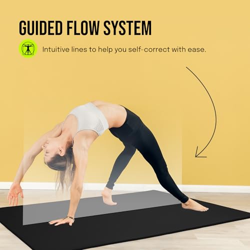 Extra Wide Yoga Mat 72 x 36 Inches Non Slip Cushion for Yoga & Pilates - Black + Extra Cushion (1/2 Inch Thick) with Strap