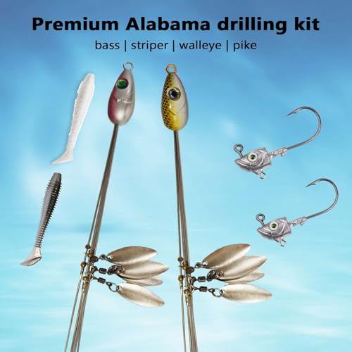 2-Pack Alabama Fishing Rig Kit with 10 Lures & Jig Heads for Bass & Striper