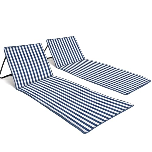 Just Be... Blue Stripes 2-Pack Foldable Beach Chair Mats with Backrest & Storage