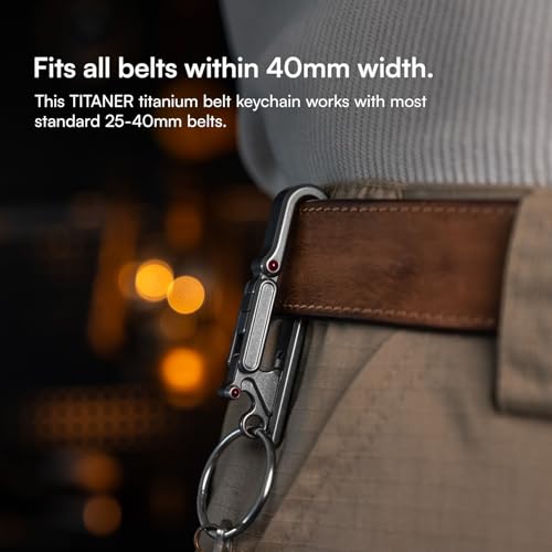 Titanium Belt Keychain with Sandblasting Finish, 40mm Wide Unlocking Gravity Lock, EDC Key Chain for Men and Women