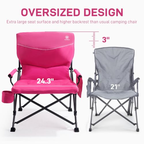 Ever Advanced Pink Oversized Padded Camping Chair for Women, Heavy Duty 500lbs Capacity