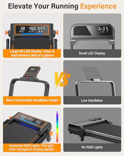 Black Rayspace Incline Treadmill with Handle Bar & LED Display - Foldable Home Fitness