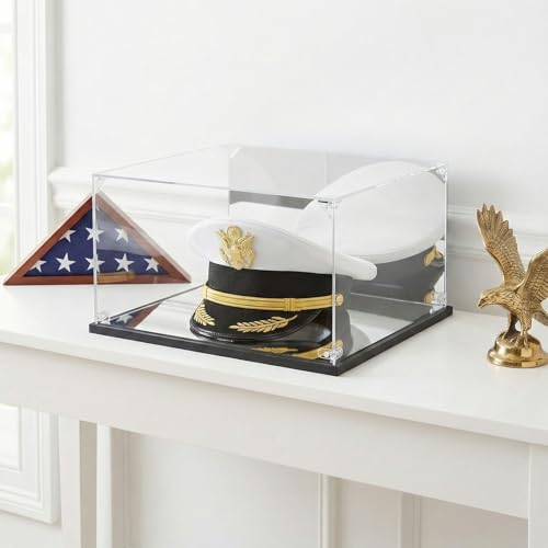 Acrylic Display Case for Military & Police Hats - Mirrored Back & Base, 14"L x 12"W x 7"H (VINJKZQ Variation)