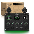 Nilight 5 Gang Multi-Function Rocker Switch Panel with USB Volt Meter Waterproof - Green