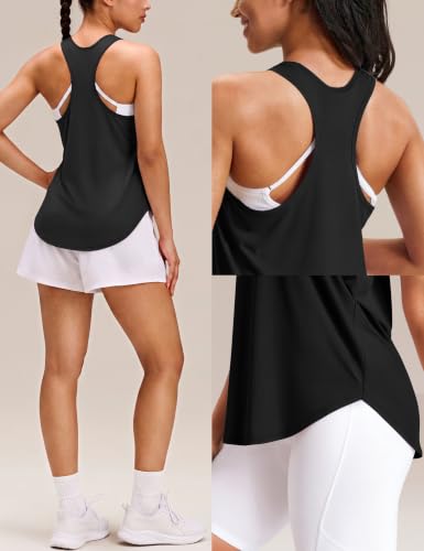 Joyspels Women’s Workout Tank Top – Black, Medium, Ice Silk, Quick-Dry Racerback