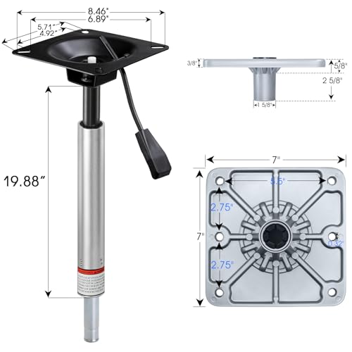 Adjustable Boat Seat Pedestal Kit 18-24 Inch with Locking Pin & Power Mount
