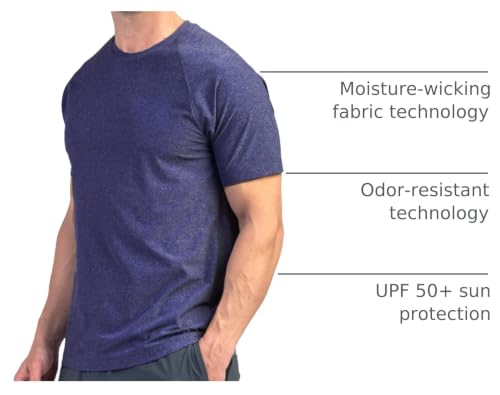 Men's Reign Workout Shirt - Midnight Heather Large, Moisture Wicking, Anti-Odor, UPF 50+ Athletic T-Shirt