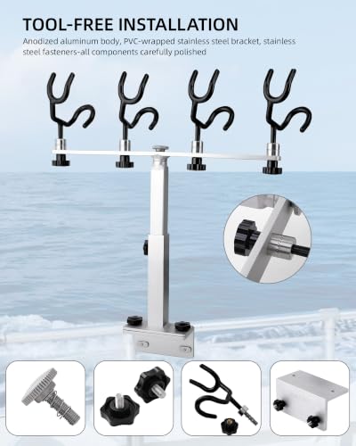 Adjustable 4-Rod Boat Track Mount Crappie & Trolling Fishing Rod Holder System