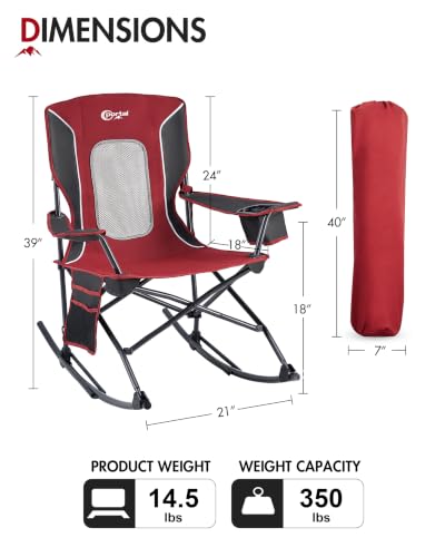 Portal Breathable Mesh Red Folding Camping Rocking Chair, 350LBS Portable Outdoor Seat