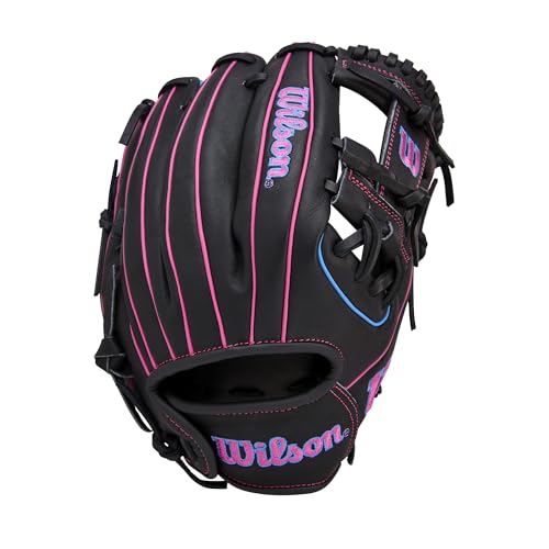Wilson A1000 11.5" Pedroia Fit Baseball Glove - Right Hand Throw, Black/Pink/Blue