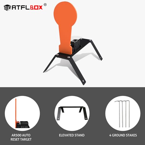 ATFLBOX 3/8" AR500 Steel Shooting Target with Auto Reset & Stand, 12.8"
