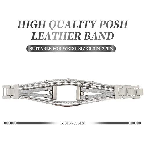 Leather Bands Compatible with Fitbit Charge 5/6 Silver Multilayer Wrap Bracelet for Women