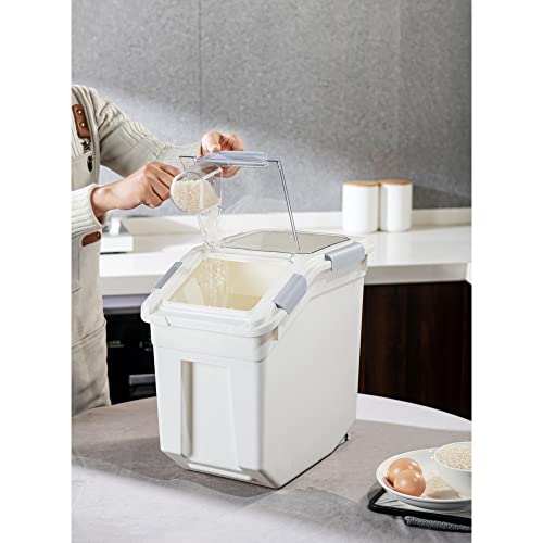 HANAMYA 2-Pack 40 lb (25 Liter) Rice & Grain Storage Containers with Measuring Cups, BPA-Free, White