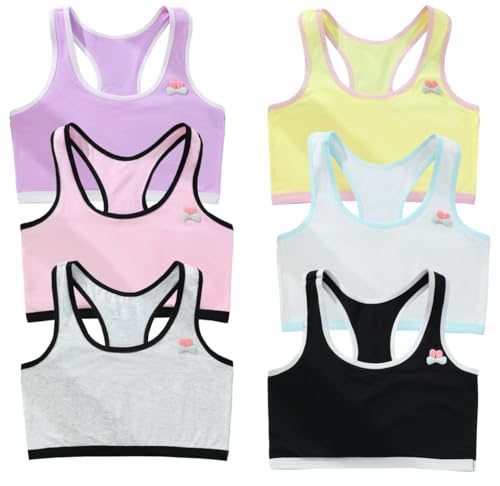Girls Cotton Sports Bras for Teens - 7-9 Years, 6 Colors