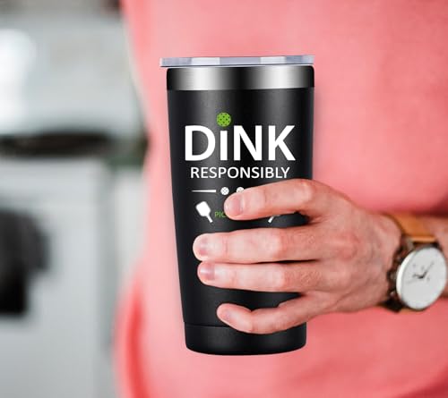 Pickleball Gift Mug - Dink Responsibly Insulated Stainless Steel Tumbler - Black Variation