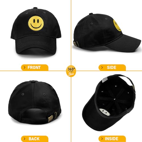 Sonmony Baseball Cap Smile Face Embroidered Dad Hat One Size Black