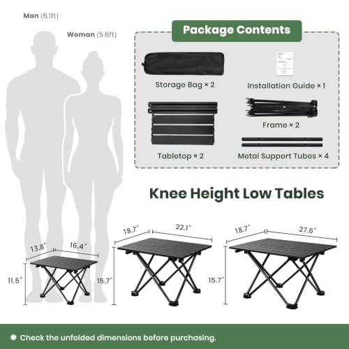 Medium 22.1 Inch Foldable Camping Table - Portable Beach & Travel Side Table - Black