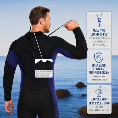 SANYIYIBA 3/2mm Neoprene Wetsuit for Men Navy Blue Large Full Body Scuba Suit