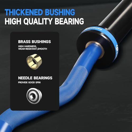 GUQUAN Blue Olympic EZ Curl Barbell 2 Inch 4ft Weightlifting Bar for Home Gym