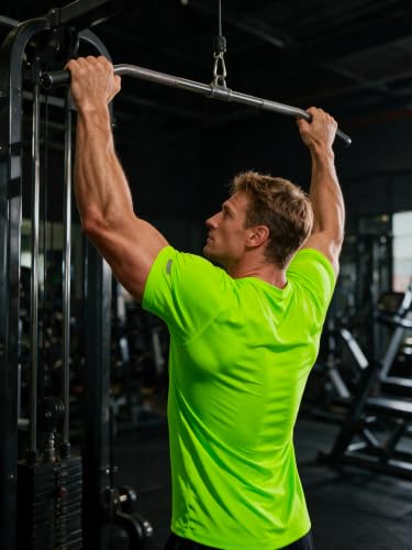 Mens Fitted Quick Dry Workout Shirts - Running Athletic Gym Tee Large Neon Green