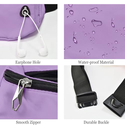 Water-Resistant Fanny Pack for Men & Women - 3 Zipper Pockets, Crossbody/Waist Bag (1 pack, Light Purple)