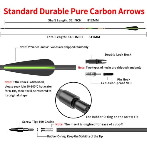 Carbon Hunting Arrows 100% Pure, Olympic-Grade 10 Spine, Straightness ±0.003, Pack of 12 or 24