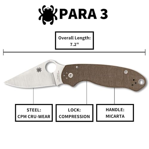Spyderco Para 3 Folding Pocket Knife CPM CRU-WEAR Satin Blade, Micarta Handle