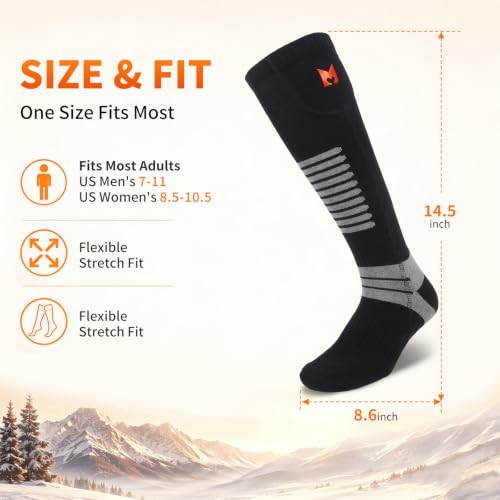 Heated Socks for Men & Women with 6000mAh Batteries - Black, 4 Heat Levels, All-Day Warmth