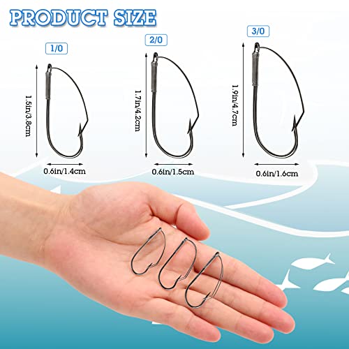 Sumind Weedless Wacky Rig Hooks - 50 Pcs Carbon Steel Fishing Hooks 1/0, Snag-Free Bass Lure Hooks