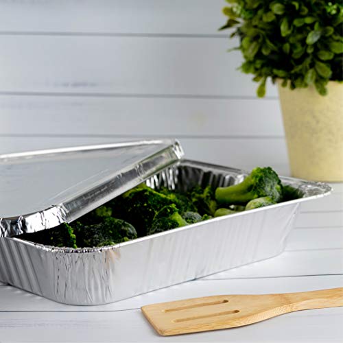 Disposable 9x13 Aluminum Foil Pans with Lids - 25 Sets, Half Size