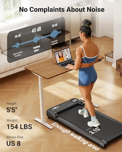 THERUN Under Desk Walking Treadmill Light Black 265LBS Weight Capacity Remote