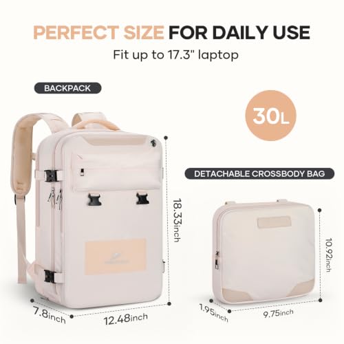 Travel Backpack for Men Women 17.3 Inch Laptop Shoe Compartment - Beige