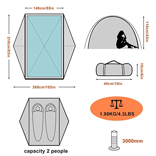 2-Person Lightweight Camping Tent - Waterproof Backpacking Shelter