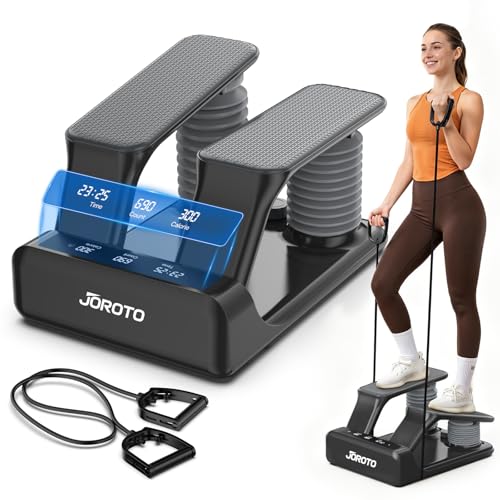 JOROTO Air Stepper Exercise Machine with LED Monitor and Resistance Bands - Black