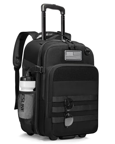 17-Inch Rolling Tactical Laptop Backpack with Wheels for Men, Black