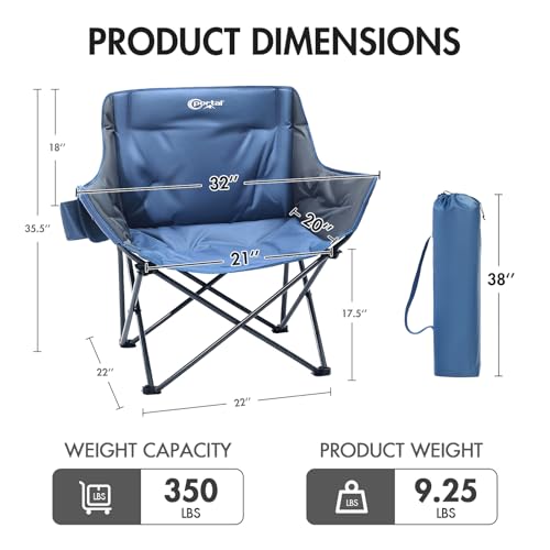 Portal 32" Wide Oversized Folding Camping Chair with Thick Padding - Blue, 2 Pack
