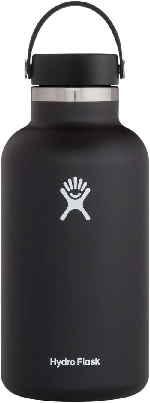 Hydro Flask Wide Mouth Water Bottle - Black 64 Oz with Flexible Cap for Easy Drinking