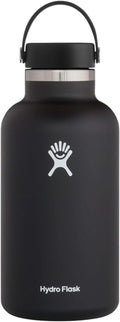 Hydro Flask Wide Mouth Water Bottle - Black 64 Oz with Flexible Cap for Easy Drinking