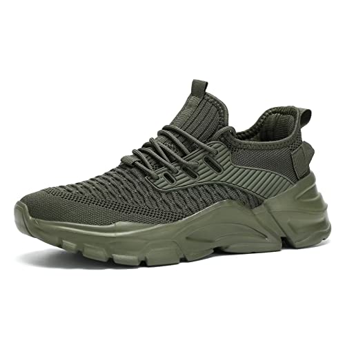 Men's Running Shoes Army Green 9.5 Non Slip Breathable Lightweight Sneakers