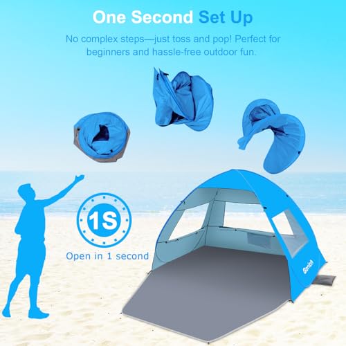Skyblue 3-Person Pop Up Beach Tent with UPF 50+ UV Protection, Portable & Easy Setup