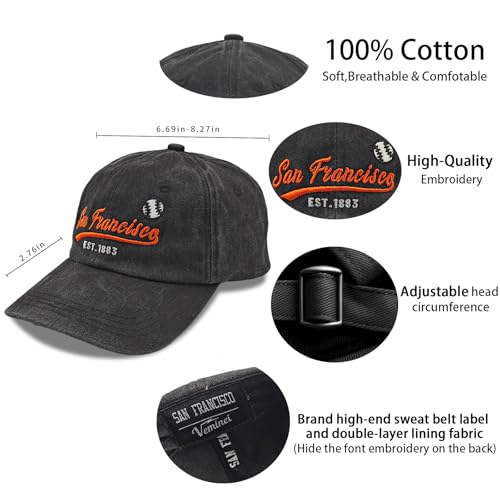 Vintage Embroidered Cap Hat for Men Women Teenagers - San Francisco Style