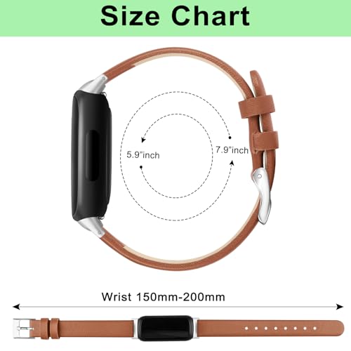 Vancle Leather Band for Fitbit Inspire 3 - Brown Genuine Leather Strap for Inspire 2 & HR