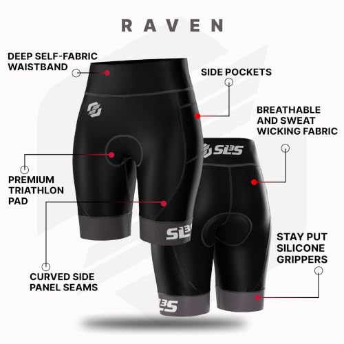 SLS3 Women's Tri Shorts - Elite Compressive Race Shorts, Large Raven Black