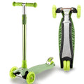 Kids 3 Wheel Scooter with Light Up Wheels, Adjustable Height, Sturdy Deck - Green