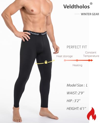 Men's Thermal Compression Pants with Fleece Lining - Blue Gray Black Large - Veldtholos