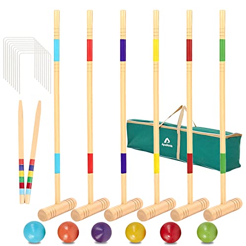 32-Inch Regulation Croquet Set with Wooden Mallets for Outdoor Lawn Game - 6 Players