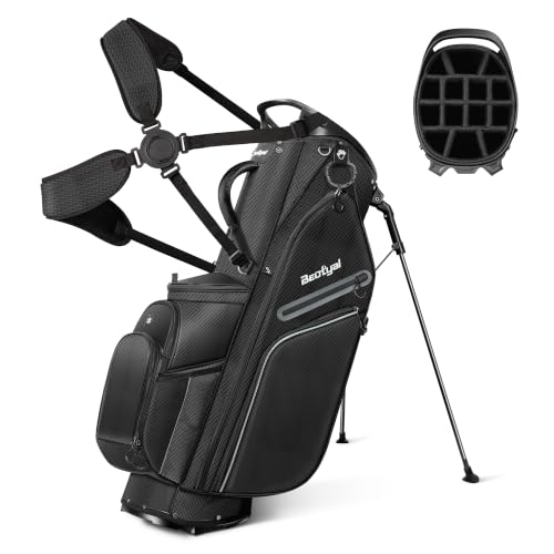 Beutyal 14-Way Golf Stand Bag with Full Length Dividers & Cooler - Black